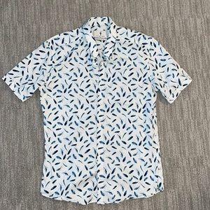 Father Sons Feather Short-sleeve Button Down Stretch Slim Fit in Blue & White